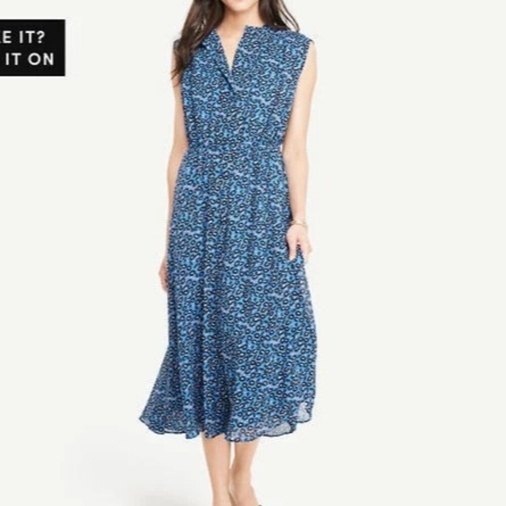 Ann Taylor Blue Morning Glory Button Down Midi Shirtdress - Picture 1 of 10